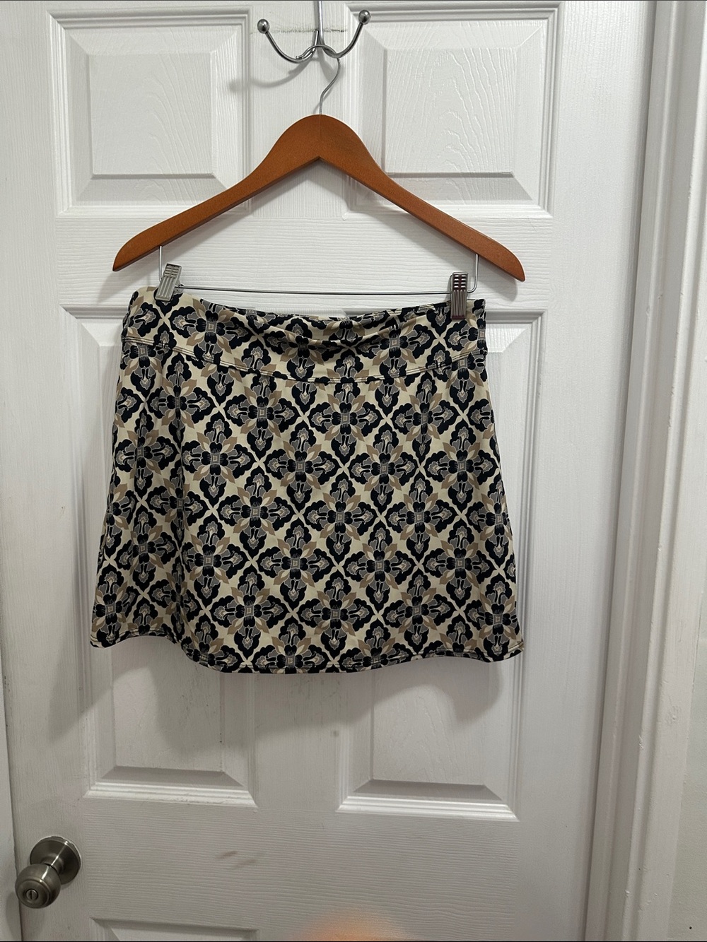 Black and Beige Patterned A-Line Swim Skirt